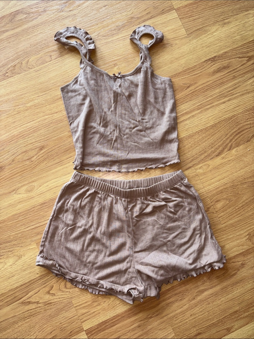 NWOT Old Navy Women’s Taupe Ribbed Sleep Set - Tank & Shorts